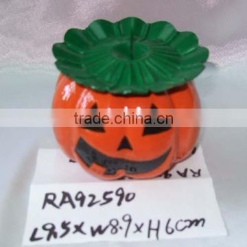 hand painted halloween ceramic candle holder with pumpkin design for supply