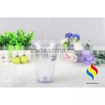 16OZ Double Wall Plastic Tumbler With Straw photo-1