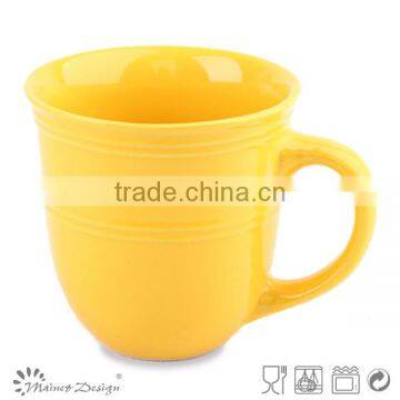 Colorful glaze embossed yellow high quality stoneware mugs