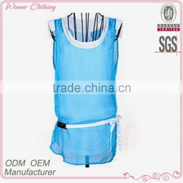 Promotional Top Quality daily wear smart casual sleeveless latest design girls top with belt