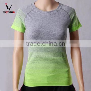 Polyster/Spandex Gradient Quick Dry Slim Fit Sporting Clothing Short Sleeve T Shirts For Women photo-4