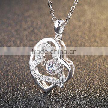 Popular Girl Fashion Girls Dainty Double Heart Pendant Necklace With AAA Zircon photo-3