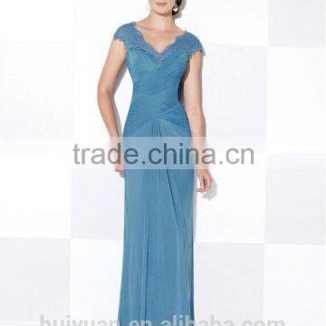 Elegant Chiffon Lace Cap Sleeve Deep v Neck Mother Dress Prom Dress Patterns photo-2