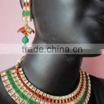 Crystal Bollywood Necklace Jhumka EARRING Set photo-4