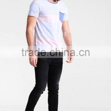 MGOO Manufacturer Offered Round Neck Blank Pocket T Shirt Wholesale Thick Striped T-shirt For Men photo-4