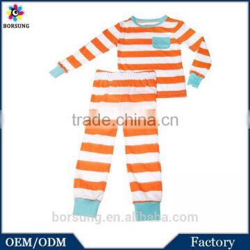 2015 Summer 100% Cotton Orange&White Stripes Kids Pyjamas , Cute Short Kids Pajamas