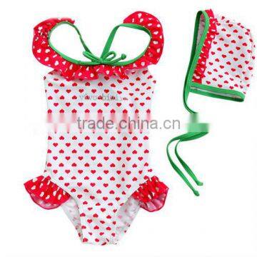 2013 New Design Sweet Red Dot Baby Girls Falbala Onepiece Swimwear Suit