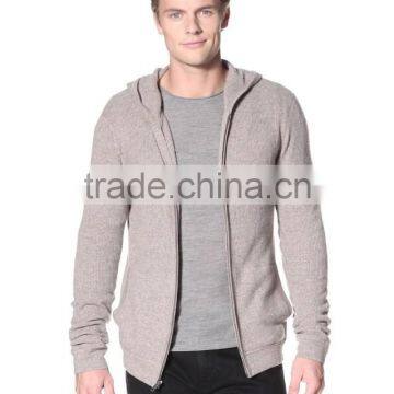 chic men's wool cashmere zip hooded cardigan