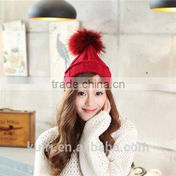 Puffs Fox Fur Ball Wool Cotton Hats Knitted Beanie Real Fox Furry Pom Pom Bomber Hats Bonnet Crochet Large Fluffy Ball Hats photo-6