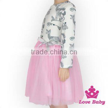 Romantic Spring Children Clothing Frock Design Long Sleeve Pattern Printed Baby Girl Pink Tutu Princess Dress photo-3