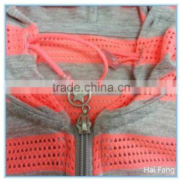 Wholesale Custom Children Girls Striped Pink and Gray Zip up Hoodies, Kids Summer Hoodies & Sweatshirts photo-6