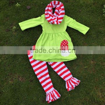 FALL OUTFITS girls Christmas pant sets 3 pieces scarf sets kids Santa clothes kids green top sets persnickety girls