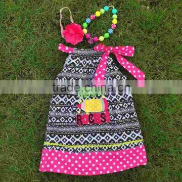 New girls kindergarten dress girls boutiques dress kids pillowcase dress kids back to school dress with necklace and headband