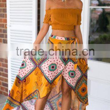 Walson 2017 Hot Selling American Style Printed Asymmetric Casual Midi Skirt photo-4