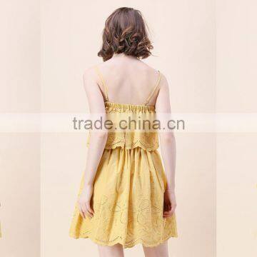 2017 SINGLE COLOR Adjustable Spaghetti Strap Embroidered Women Short Dress photo-2