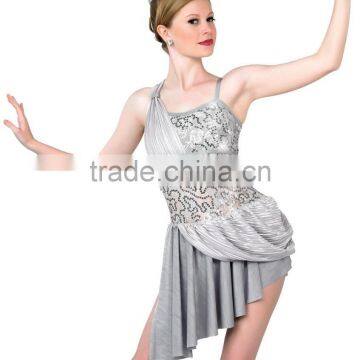 2016 best design - glitter pleated and creased knit dress grey women adult lyrical dresses