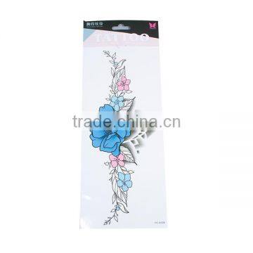 Paper Removable Waterproof Temporary Sternum Tattoo Sticker Body Art Blue Flower Leaves Pattern Temporary Tattoos Printing