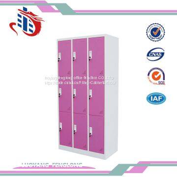 Changing Room Metal Locker Steel Nine Door Pink School Lockers for Sale