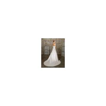 A-line Sweetheart Cathedral Train Satin Beading Ruffled Wedding Dress