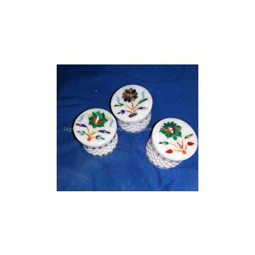 Collectible Marble Inlay Vase From India Jali Marble Jewellery Box photo-2