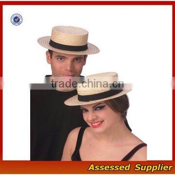 Unisex economy paper straw sailor hat cheap fashion boater hat with brim bowknot