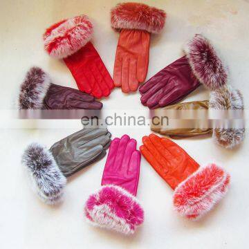 Classical design ladies women sheep fur gloves with genuine rabbit fur