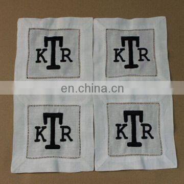 100% pure linen cocktail napkins/linen coaster with monogramming for wedding/hotel/cafe/wholesale