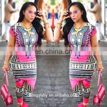 New Arrival African Dashiki Clothing Fashion Design Suits Print Top and Pants Women Suits 2 Pieces Set Vintage