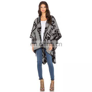 Women geometric oversized knit cardigan sweater poncho sweater