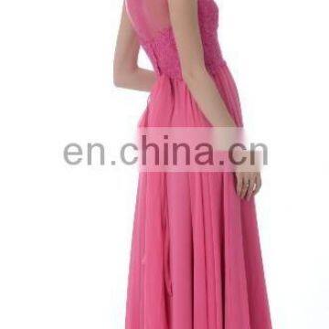 C5010 Hot Red Chiffon Lace Knee Length Bow Sash Bridal Evening Dress photo-2