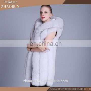 1-1.5kg anti-shrink long type 100% real winter hooded fox fur vest and fur coat