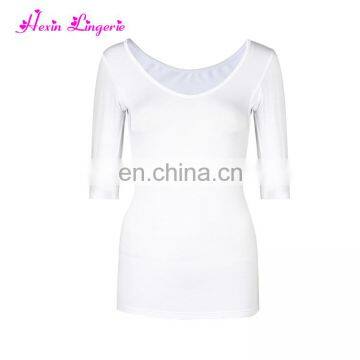 Big Discount White Bamboo Undershirts Three Quarter Sleeve Guangzhou Factory Plain White Tshirt photo-3