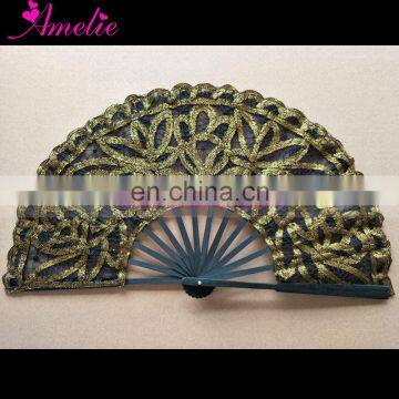 Lolita Style Black With Metallic Gold Lace Battenburg Lace Fan Wedding Accessories Party Favors Gifts photo-2
