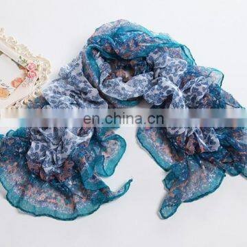 2015 Newest style fashion design polyester voile pleating scarfs(WX025EL)