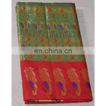 Traditional Art Silk Saree Kanjivaram Style Handmade Meena Work Wedding Wear Saree