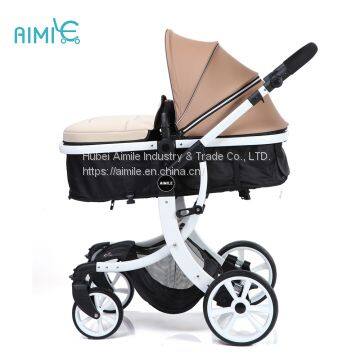 High-view folding baby stroller with white chassis