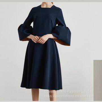 Midi Dress A-line Daytime Bell Sleeve Vintage Dress photo-3