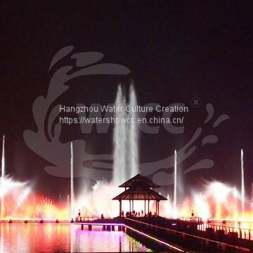 Music dancing large water show fountain, outdoor beautiful show with LED and Lares and Fire