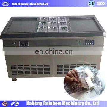 High Quality Fried Frozen Yogurt/Soft Ice Cream Machine/Double Flat Round Pans Fry Roll Ice Cream photo-3