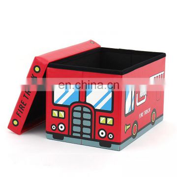 RTS Hot sale high quality ottoman with printing pvc leather shoe toy and book red car design Folding storge ottoman