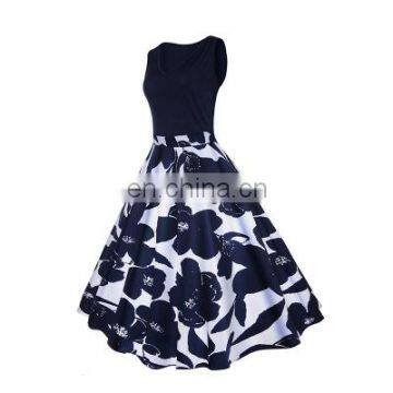 Women's Summer Spot Explosion Models Hot Sale V-neck Retro Printed Hepburn Large Size Dress Factory Direct Sales photo-3