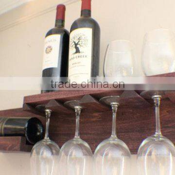 Antique style solid wooden wine wall shelf with glasses