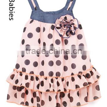 Picture modern dresses for baby girls denim neckline polka dot dress