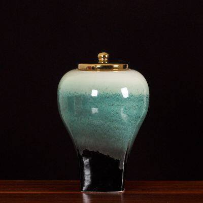Modern Creative Chinese Jingdezhen Green Storage Jar Ceramic Vase With Lid For Indoor photo-4