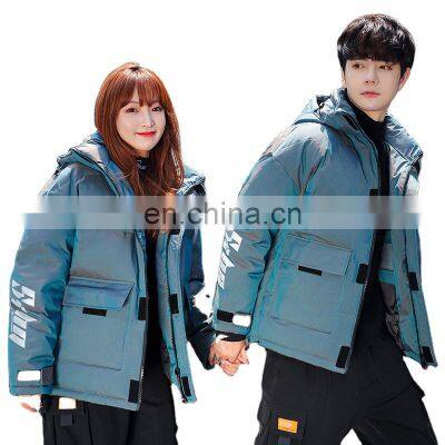 Wholesale custom coat oversized shiny custom fashion anorak down jacket high street reflective puffer jackets plus size jacket