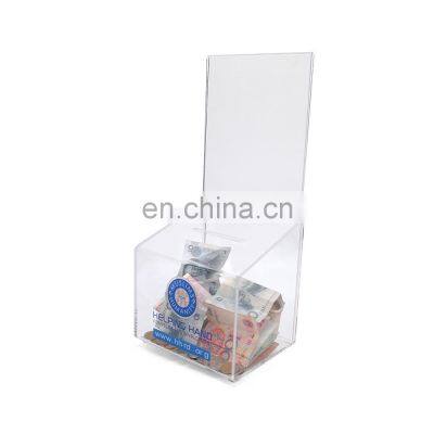 plastic secure design wholesales custom locking clear charity acrylic donation box