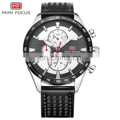 MINI FOCUS MF0002G 2018 New Fashion Big Dial Calendar Chronograph Analog Men Business Watches Luxury Leather Strap Dual Display photo-2