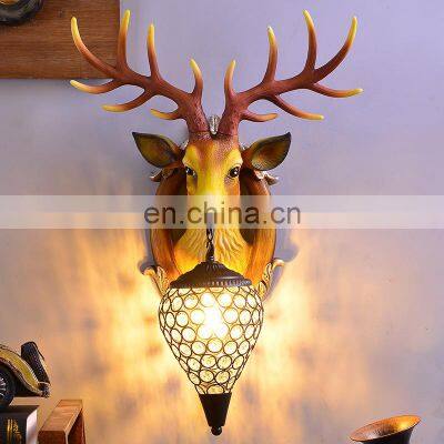 New Golden Deer Head Wall Lights Home Decor Resin Christmas Statues Craft Antler Wall Sconce Light