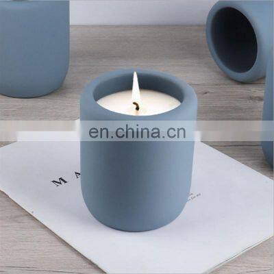 Hot Sale Good Quality Blue Ceramics Candle Cans Private Label Empty Home Scented Candle Jars Luxury With Wood Lid