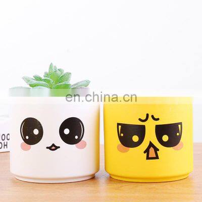 Factory Cheap Price Cute Face Ceramic Green Plant Pots Cute Expression Flower Pot Mini Pottery Flower Pots